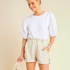 Eri + Ali Puffed Sleeve White Blouse